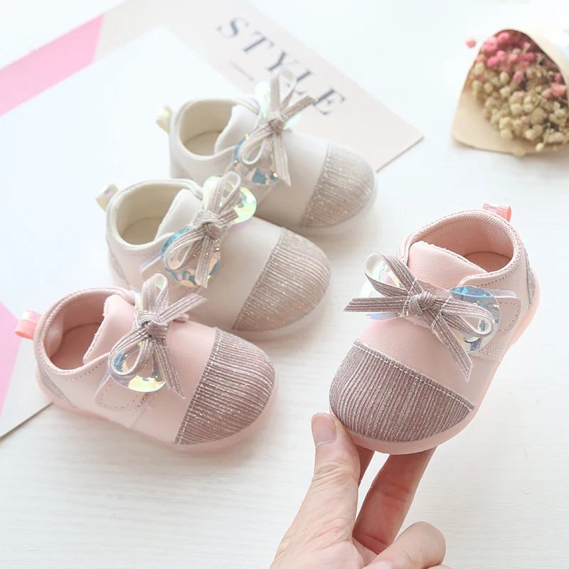

Baby Girl Cute Bowknot Anti-Slip First Walker Children Casual Sneakers Toddler Rubber Soft Sole Shoes
