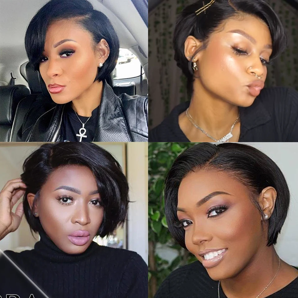 Pixie Cut Wig Part Bob Lace Front Wig Brazilian Straight Human Hair Wigs 150% Density Remy Short Human Hair Wigs Yepei