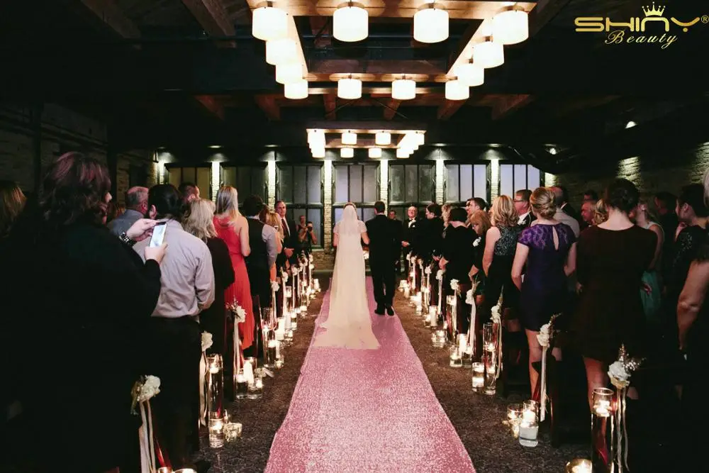 Sequin Aisle Outside Wedding Floor Runner 4FTx20FT Shiny Pink Carpet Aisle Runners Fabric for Wedding 48" x 240"-M1024