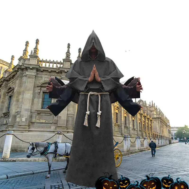 Unisex Halloween Robe Hooded Cloak Costume Cosplay Monk Suit Adult Role-playing Decoration Clothing Plague Doctor Bird Mask hot