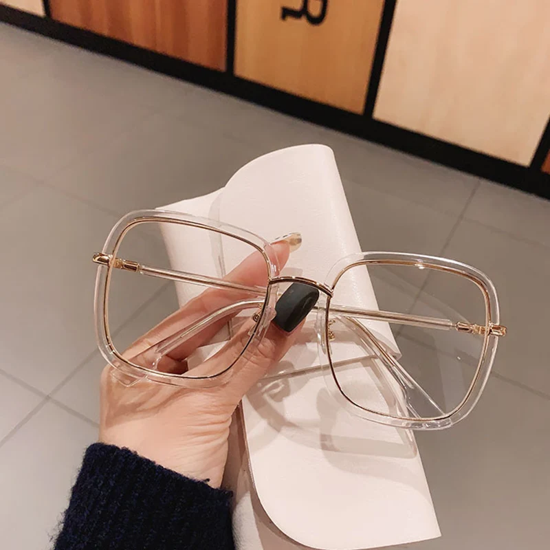 Elegant Clear Green Leopard Blue Filter Eyeglasses Frame Women Overszied Square Reading Glasses Presbyopic Events Plus +1 +2 +6 4