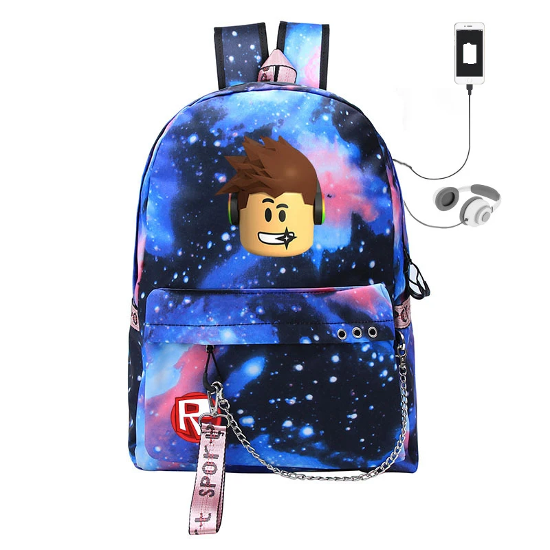 Синий рюкзак Mochila roblox для подростков, детей, девочек, школьников, USB, сумки для ноутбука, мальчиков, сумки через плечо, рюкзак для путешествий - Цвет: blue d