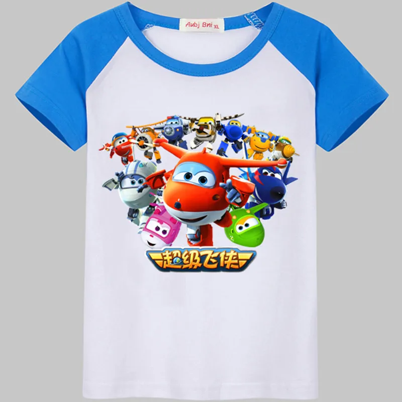 as picture Футболка для маленьких мальчиков и девочек с принтом «Super Wings»; хлопковая детская одежда; топы; футболки с рисунком; футболки с круглым вырезом и короткими рукавами; одежда для детей - Цвет: as picture