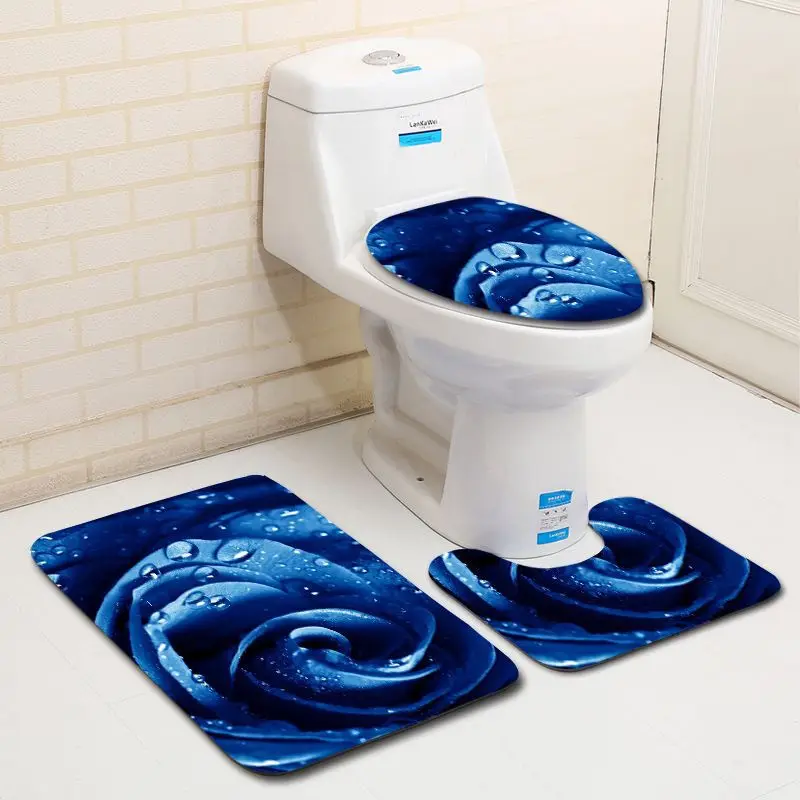 

3DfRose Bathroom Shower Bath Mat Toilet Lid Cover Bathroom Carpet Rugs Valentine's Day Home Decor Flannel Bathroom Mat Set