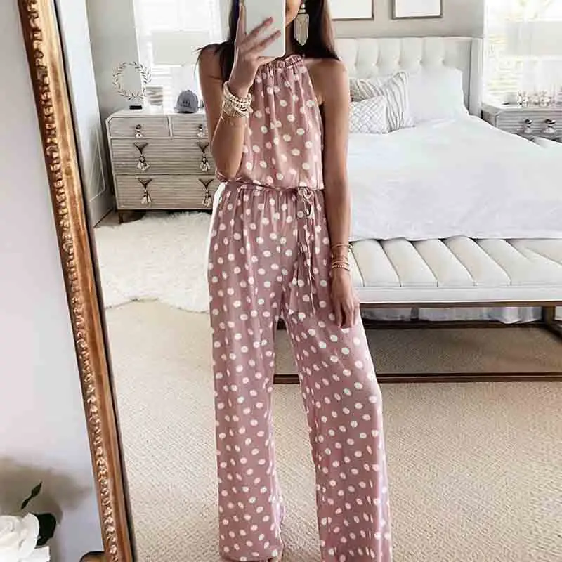 Women jumpsuit 2020 Summer Chiffon Sleeveless Vest Top Waistband jumpsuit Polka Dot Women overalls romper women jumpsuits Women jumpsuit 2020 Summer Chiffon Sleeveless Vest Top Waistband jumpsuit Polka Dot Women overalls romper women jumpsuits