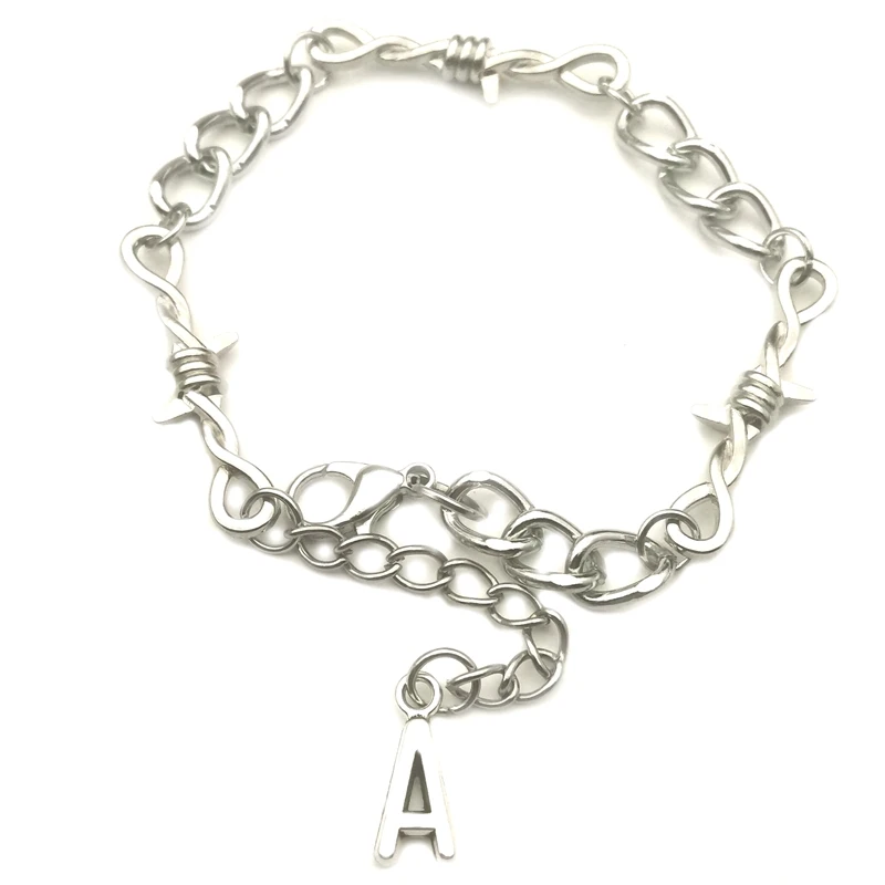 A-Z-26 Letter Couple Men's Bracelet Open Cuffs Twisted Thorn Line Pulsar Titanium Steel Geometric Ladies Barbed Jewelry | Украшения и