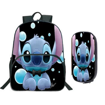 

2Pcs New School Shoulder Bags Stitch Fashion Backpack Pencil Case Daily Rucksack Back to School Gift for Students Boys Girls