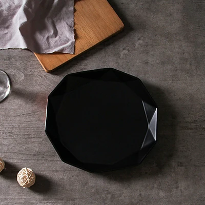 Black Plate Геометрические керамические обеденные тарелки, наборы шестигранных тарелок и тарелок, миска для фруктов, домашний декоративный столовый набор, синий, белый, черный - Цвет: Black Plate