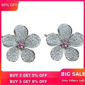 

Elegant Flower Diamond Stud Earring Real 925 sterling silver Jewelry Engagement Wedding Earrings for Women Statement Party Gift