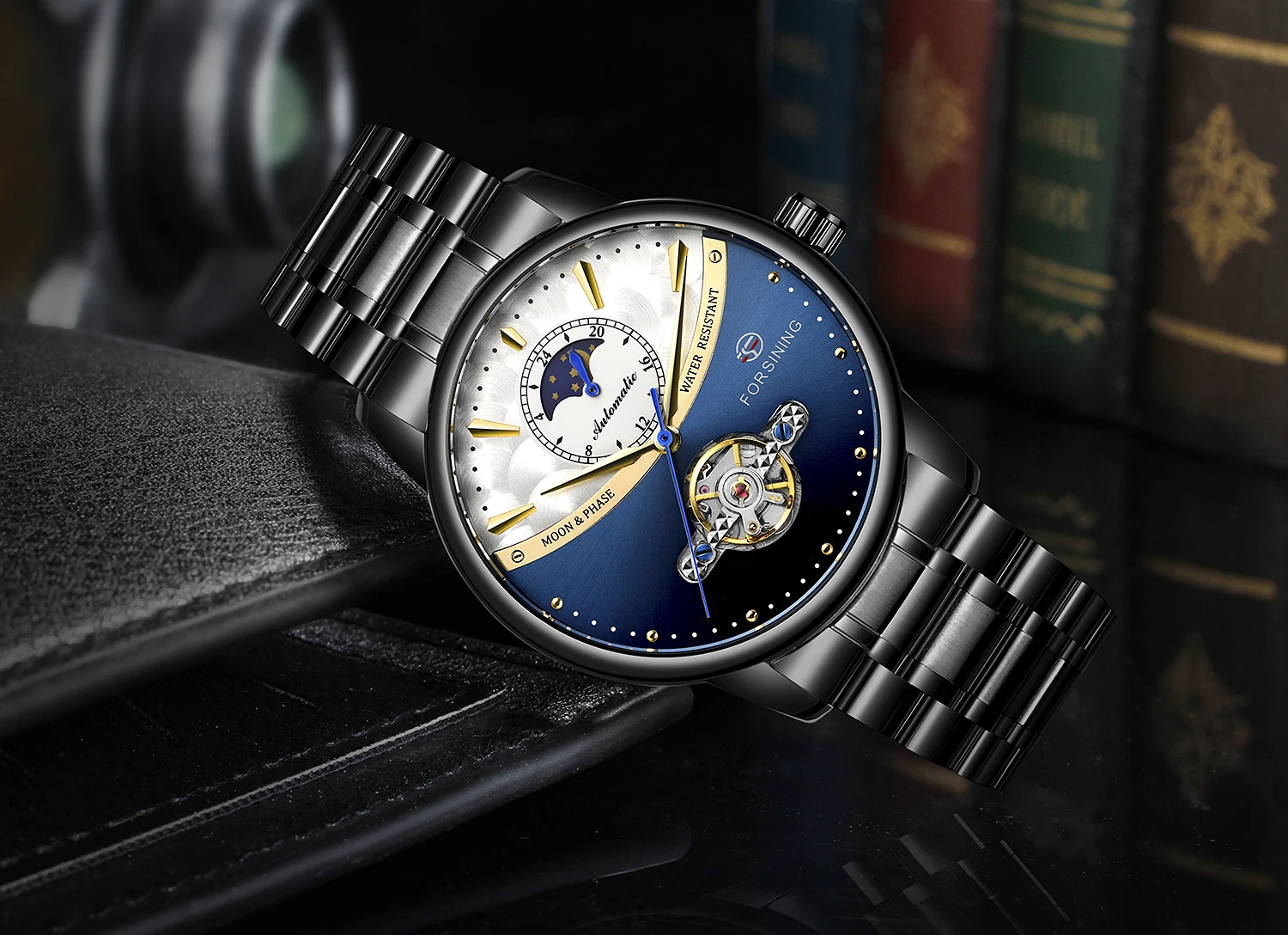 FORSINING Белое золото Tourbillion дизайн полный корпус из нержавеющей стали Moon Phase Мужские автоматические механические часы лучший бренд класса люкс