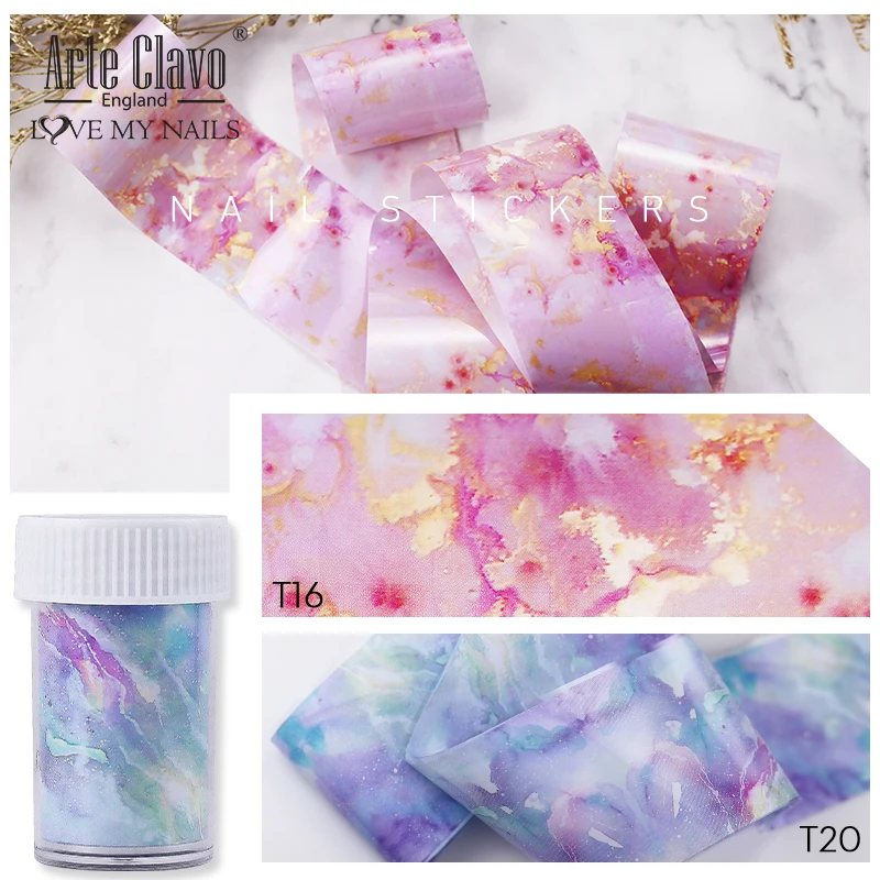 Arte Clavo Marble Design Nail Foil Sticker Art Transfer Paper Rainbow Sky Japanese Style Polish Adhesive Wraps | Красота и здоровье