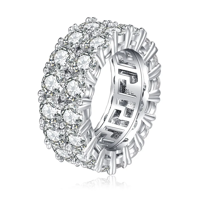 

Hip Hop Two Row Solitaire Men's Ring Copper Charm Gold Silver Color Cubic Zircon Iced Ring Fashion Jewelry