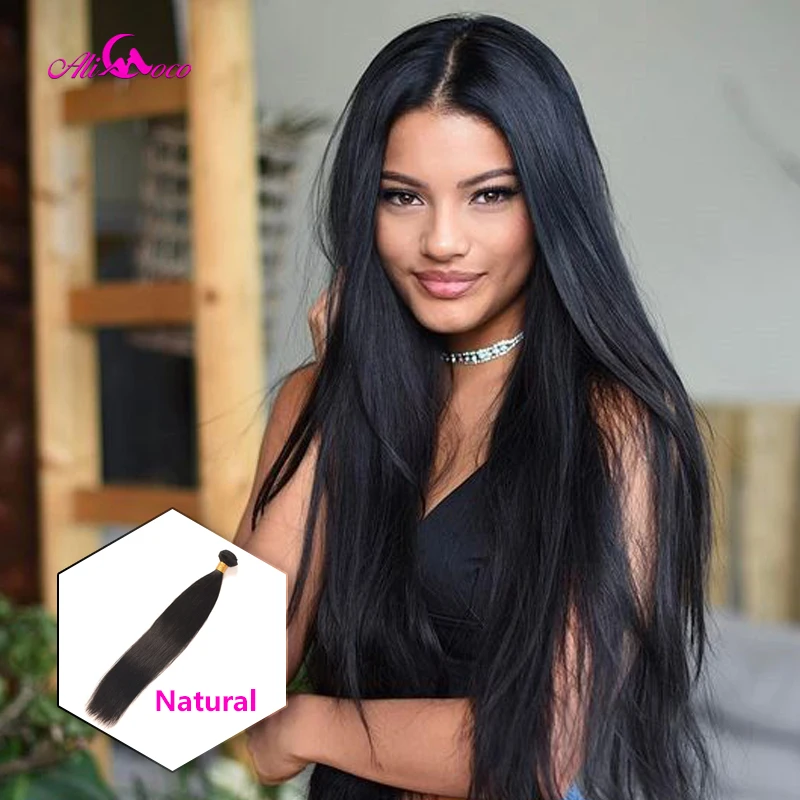 Online Cabello liso peruano Ali Coco 8 30 pulgadas 1 3 4 mechones de cabello Natural #2 #4 #613 mechones de cabello humano extensiones de cabello no Remy