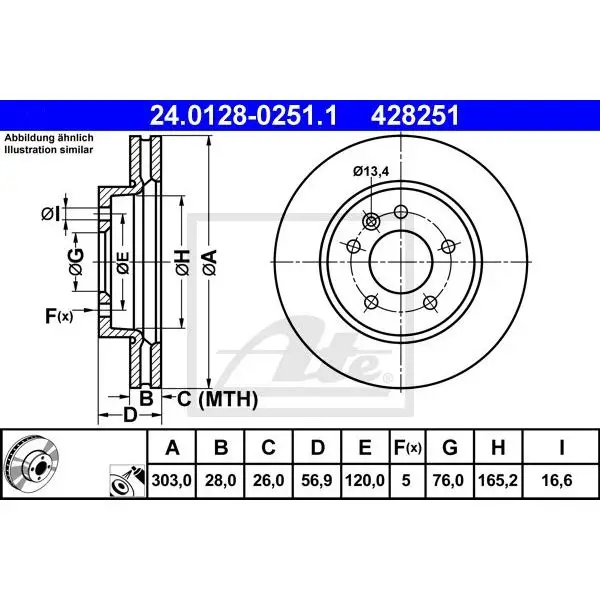 Диск тормозной передний Honda Accord VII 2.0 03 ATE 24.0128-0251