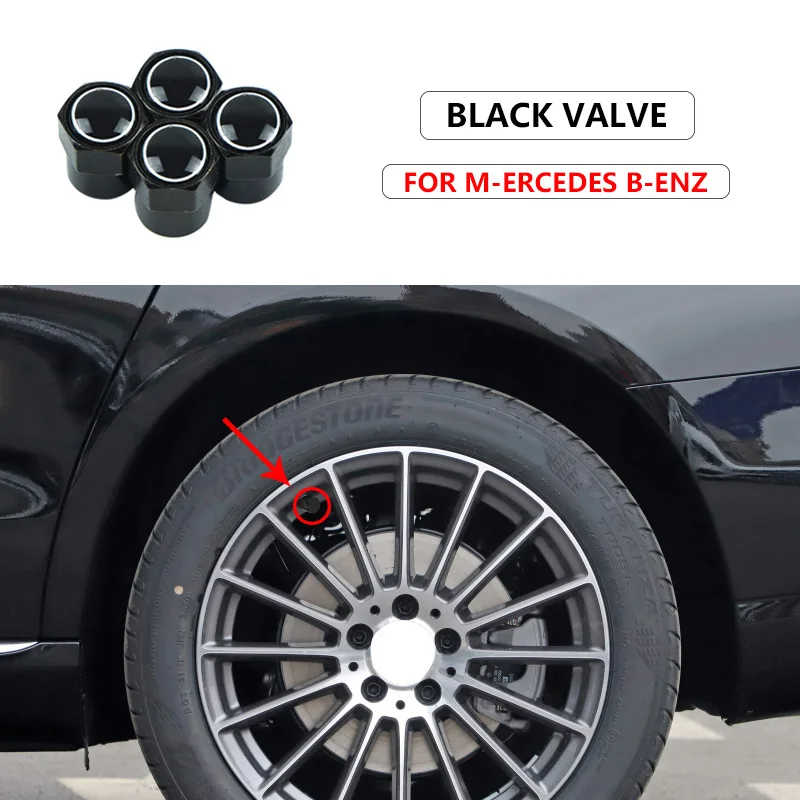 4pcs Black Valve Caps Protection Case Car Tyre Dust Caps for Mercedes
