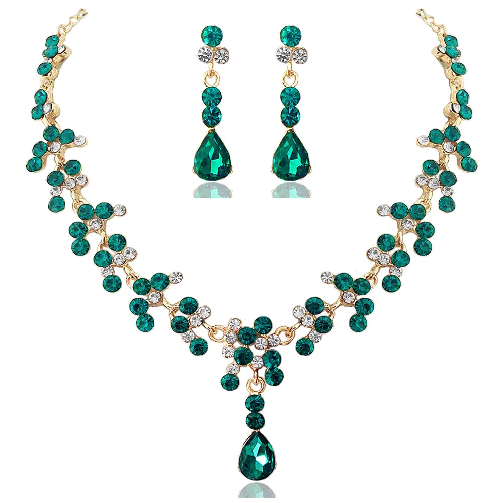 KMVEXO Crystal Bridal Wedding Jewelry Sets Women Gold Color Rhinestone Necklace Long Earrings Set Dress Accessories Bridesmaid jewelry sets jewelry set