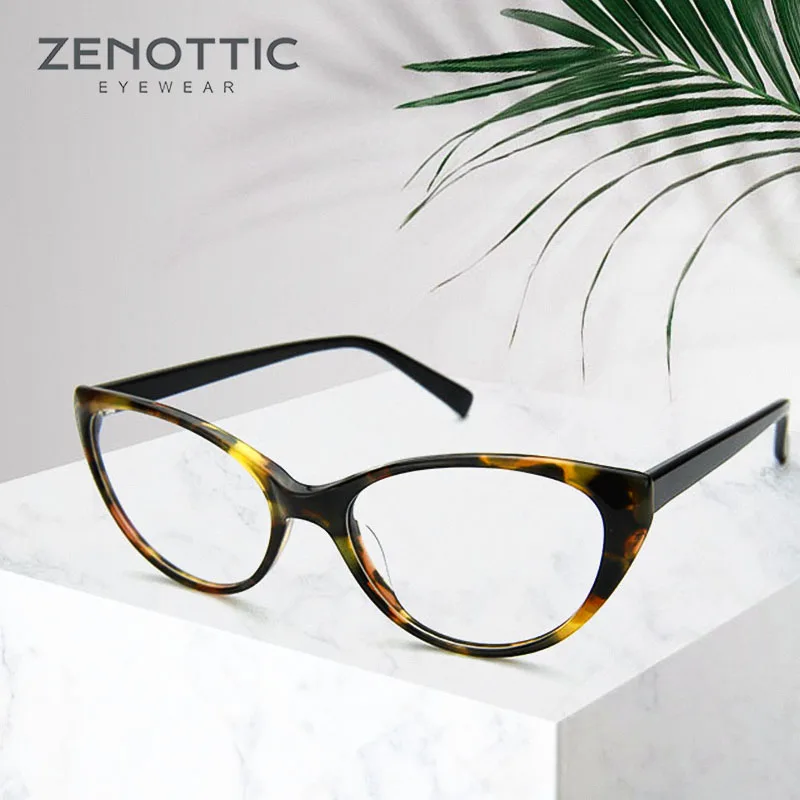 

ZENOTTIC 024 Retro Cat Eye Optical Glasses Frames for Women Ladies No-Prescription Urltra-Light Acetate Eyeglasses BT3013