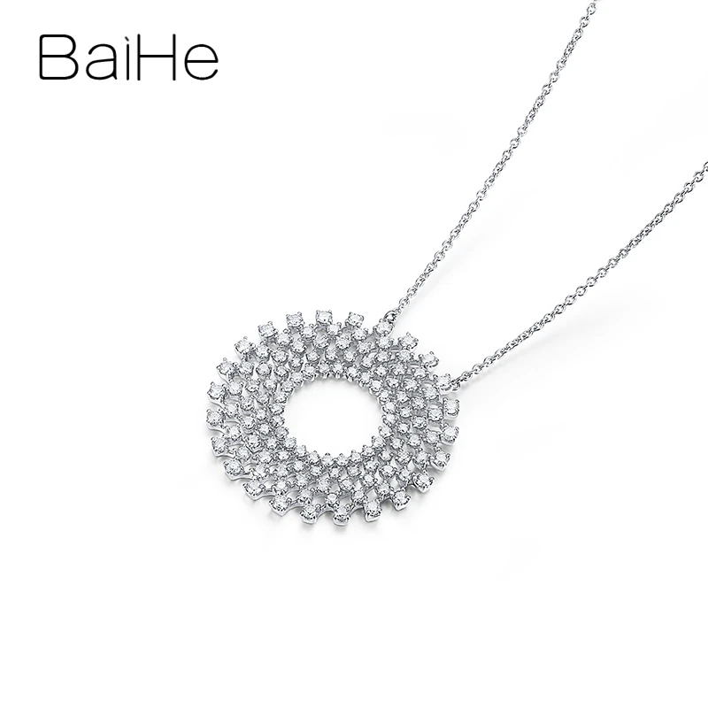 BAIHE Solid 18K белое золото Сертифицированный всего 1.8ct натуральные бриллианты женские свадебные модные ювелирные изделия Подарочные ожерелья