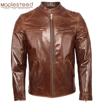 

Men Leather Jacket Soft Thin 100% Oil Waxed Sheepskin Slim Fit Man Genuine Leather Jackets Male Skin Coat Spring Autumn M354