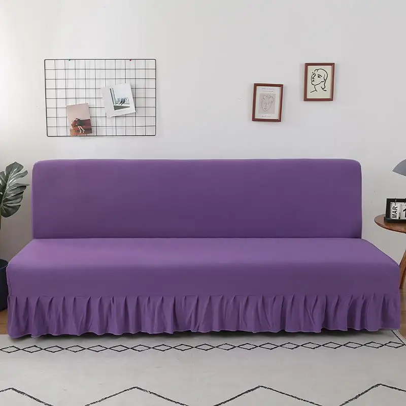 Solid Color Series Sofa Cover With Skirt Edge For Folding Sofa Cover Without Armrest All-inclusive Elastic Slipcover Protector 6