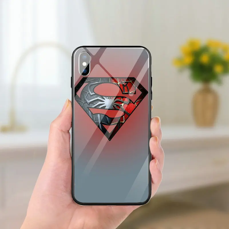 Чехлы для мобильных телефонов из закаленного стекла чехол для iPhone 5 5S SE X XR XS 11 Pro Max 10 7 6 6s 8 Plus сумки с логотипом Супермена - Цвет: Picture 7