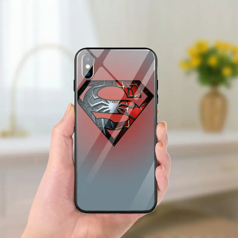 Picture 7 Чехлы для мобильных телефонов из закаленного стекла чехол для iPhone 5 5S SE X XR XS 11 Pro Max 10 7 6 6s 8 Plus сумки с логотипом Супермена - Цвет: Picture 7