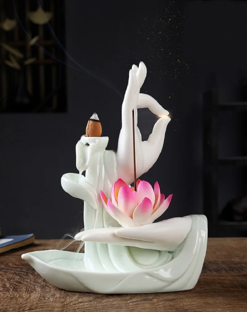 Backflow Ceramic Incense Burner Holder Lotus Plate Censer Home Fragrances Decor 