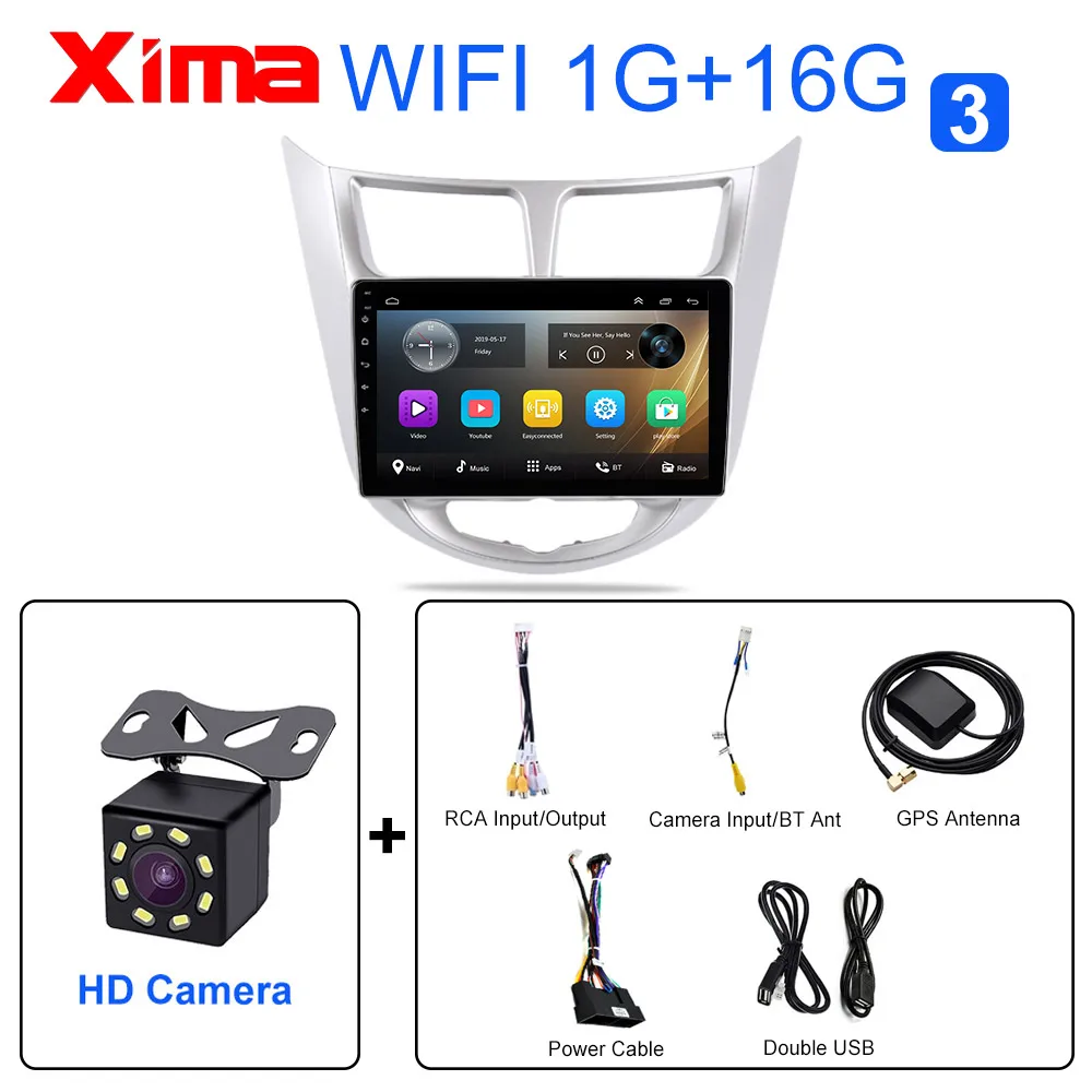RAM 1G Hy-CAM Xima HD 9 ''Android 9,0 2 din Автомобильный dvd-плеер для современного Solaris accent Verna 2011- автомобильный Радио мультимедийный плеер с автомобилем DAB - Цвет: RAM 1G Hy-CAM