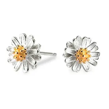 

Golden Silver Color Stud Earrings For Women Delicate Sunny Sunflower Cubic Zirconia Daisy Earring Party Gift