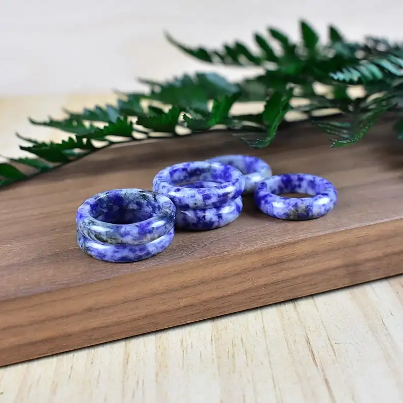 Statement Gem Ring for Women Sodalite 6mm Natural Stone Delicate Thin Band Men Fahion Jewelry High-Quality Wholesale | Украшения и