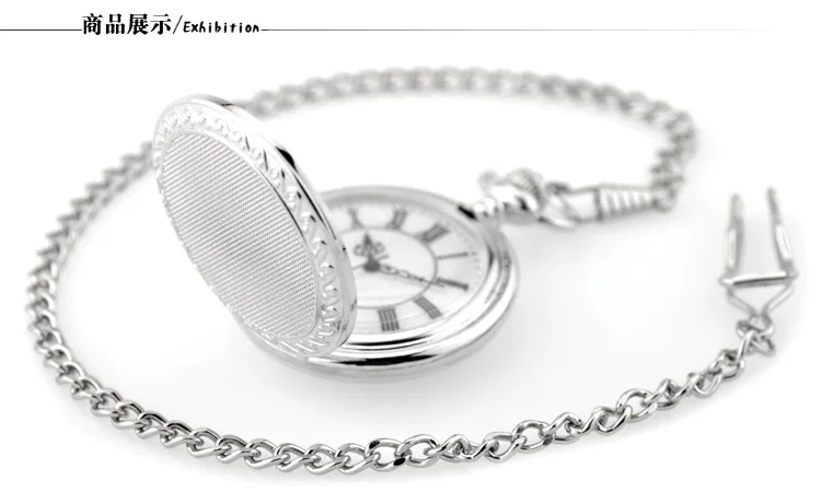 Vintage Silver Roman Number Quartz Pocket Watch Women Man Necklace Pendant with Chain Gift Clock Luxury Fob Watch