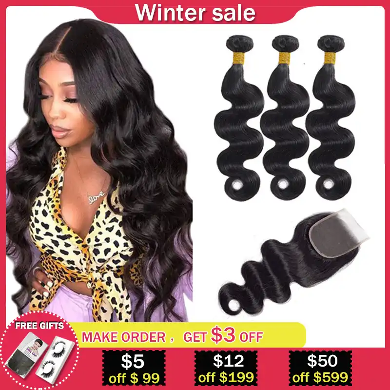 Brazilian Body Wave Hair Weave Bundles With Closure Human Hair