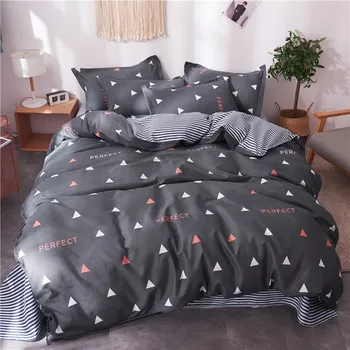 

Autumn bedding set woman Stripe duvet cover set summer grey flat sheet, pillowcase&duvet cover leaf bed linen set queen king
