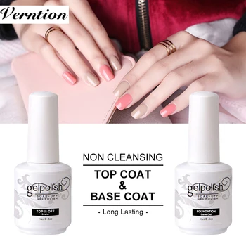 

Verntion Base and Top Coat Nail Gel 15ml Varnishes Gel Nail Polish Primer Long Lasting Soak Off UV Gel Nail Art Nails Bottom Gel