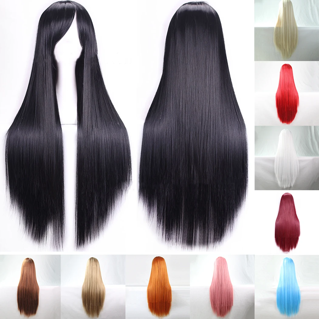 Парики для волос, 10 цветов, имитация 80 см, прямые волосы, женский парик