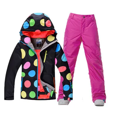 WITH PURPLE PANTS Gsou Snow/лыжи костюм Для женщин Водонепроницаемый Сноубордическая куртка+ лыжные штаны для девочки Одежда для катания на лыжах зимняя Для женщин Лыжный спорт лыжная куртка+ брюки для девочек зимние уличные - Цвет: WITH PURPLE PANTS