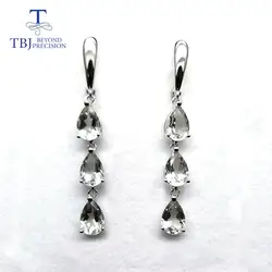 TBJ, 7.5ct натуральный зеленый аметист застежка серьги, длинные драгоценные камни серьги 925 стерлингового серебра ювелирные изделия для