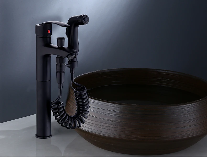 Черный креативный кран для холодной и горячей воды, раковина, смеситель для умывальника можно мыть волосы, пистолет-распылитель, душ, душ
