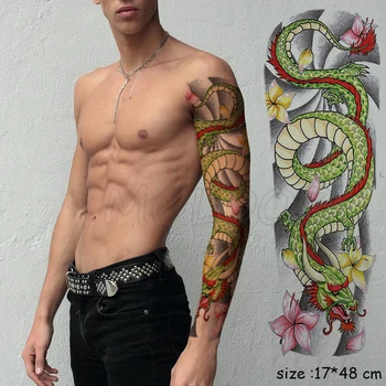 

Full Arm Waterproof Temporary Tattoo Sticker Color Dragon Flower Phoenix Fake Tatoo Stickers Flash Tatto Body Art To Man Woman