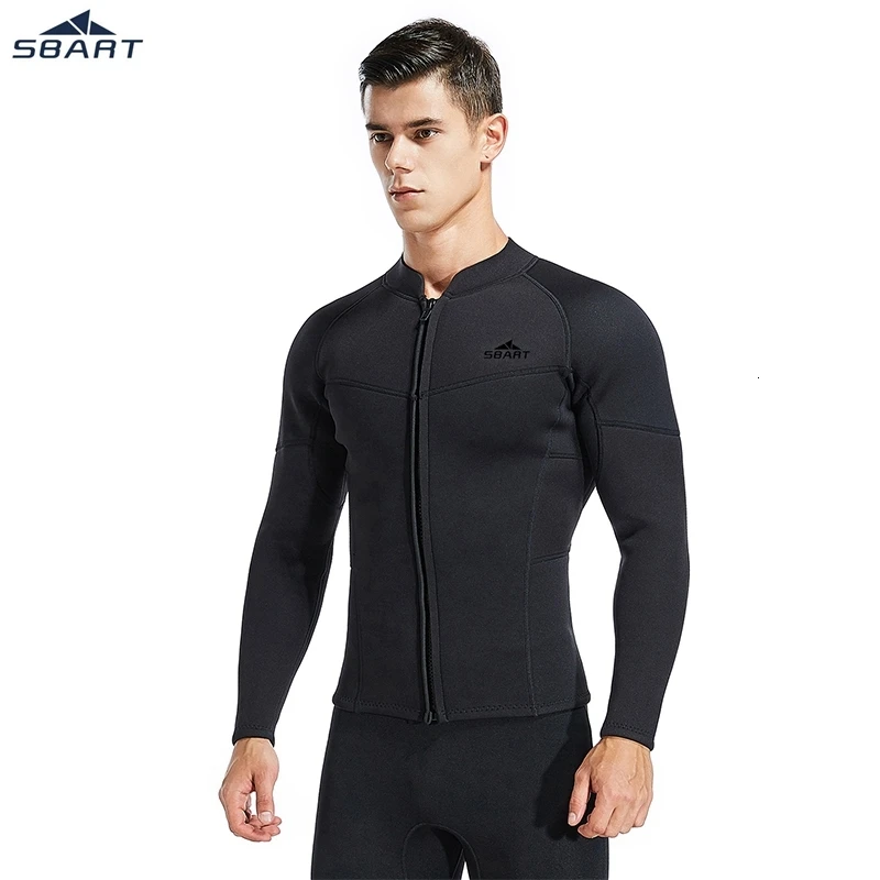 SBART 3mm Neoprene Scuba Diving Jacket Windsurfing Swimwear Boating Snorkeling Warm Elastic Jacket Wetsuit Zipper Long Sleeve