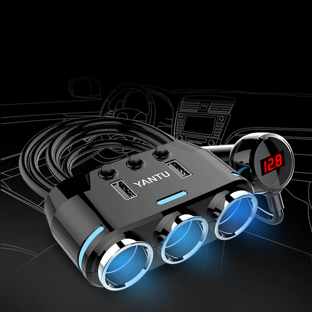 Авто двойной USB автомобильные принадлежности светодиодный гнездо индикатора автомобильное зарядное устройство прикуриватель 3 пути 100 Вт 12-24 В Зарядка адаптер Многофункциональный