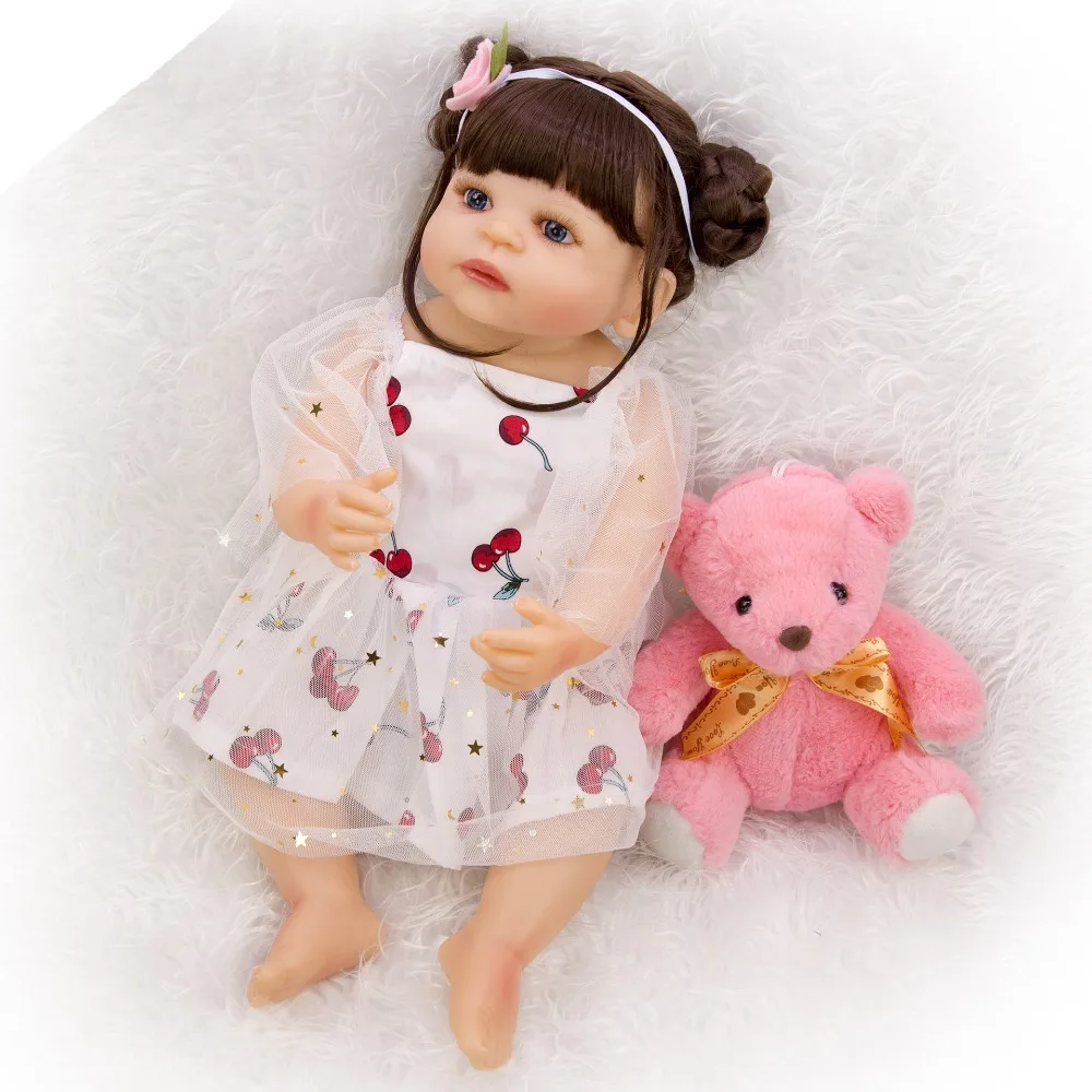 Bebes Кукла реборн 57 см corpo de silicone настоящая девочка Reborn Baby doll игрушка для ванны Реалистичная новорожденная принцесса Bonecas Menina с медведем