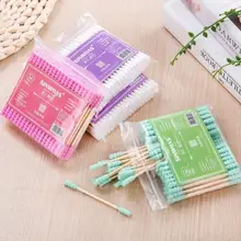 100 шт./упак. двойной головкой ватным тампоном для женщин Макияж ватным наконечником для деревянные медицинские палочки для носа, чистка ушей инструменты для здоровья