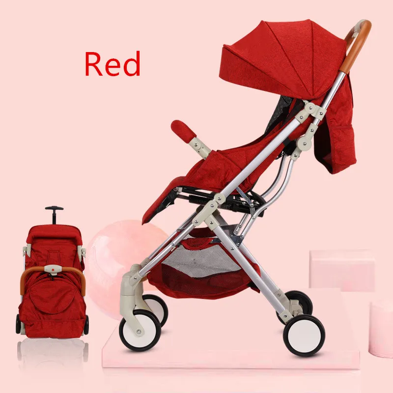 Сверхлегкая детская коляска с высоким пейзажем, четырехколесная коляска, переносная складная переносная коляска для новорожденных детей - Цвет: Red