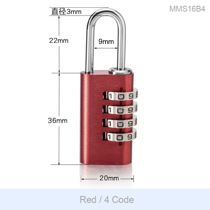 4 wheel Red 3/4 значный пароль навесной замок металлический кодовый замок для сотрудников спортивный шкафчик Чехол Набор инструментов забор Засов шкаф и замок для хранения - Цвет: 4 wheel Red