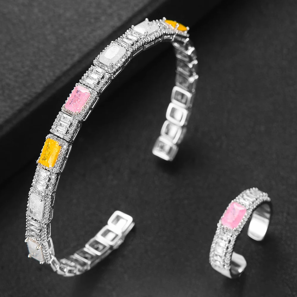 GODKI модный роскошный 2PStackable браслет кольцо набор для женщин Свадьба Полный AAA кубический циркон Дубай Серебряный Браслет вечерние ювелирные изделия
