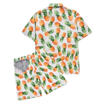 

Youth Popular Shirt Shorts Sleeve For Man Casual Suit Quick Drying Shirt Pineapple Print Travel Beach Outfit Summer
