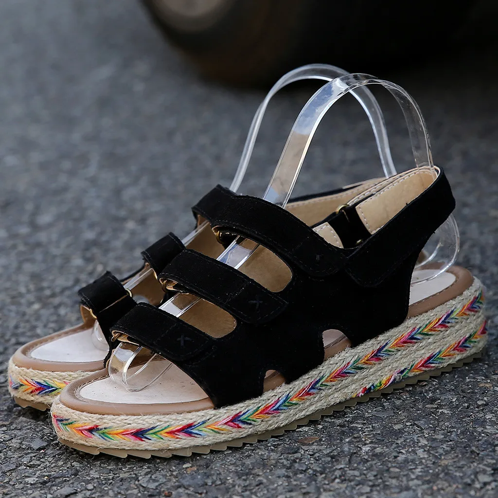 New Arrival Women Summer Wedges Sandals Platform Round Toe Shoes Hook&Loop Party Sandals For Ladies Patchwork Leather Shoe