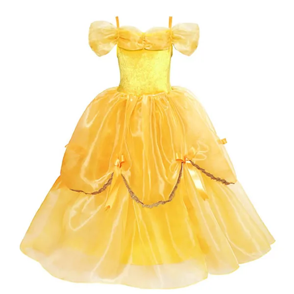 Dress As photo Рождественское платье принцессы; желтое платье Белль для девочек; маскарадные костюмы Белль; вечерние платья для маленьких девочек; милый подарок - Цвет: Dress As photo