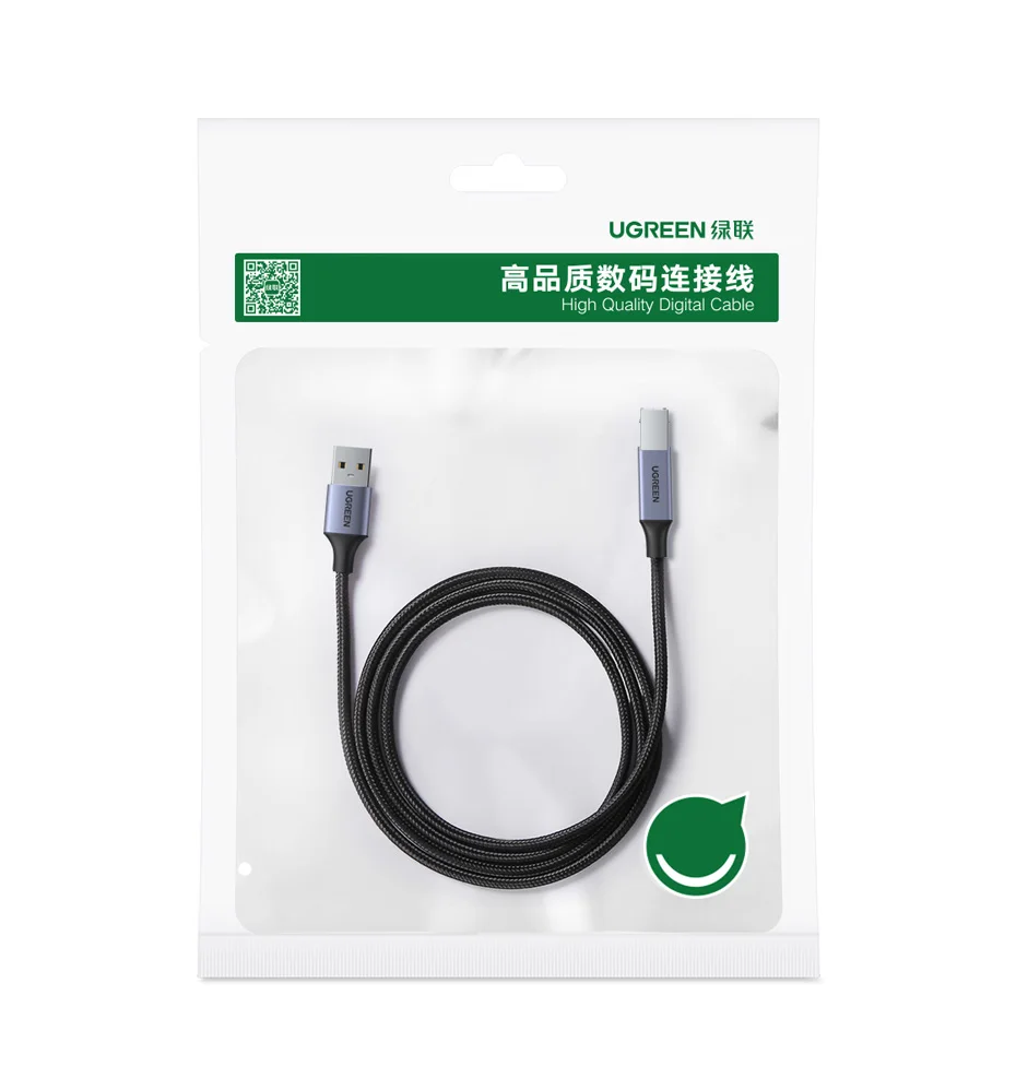 Ugreen USB 2.0 Printer Cable Type B Male to Type A Male - Black - 3M Pakistan Brandtech.pk
